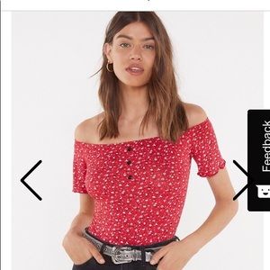 Red floral, off the shoulder bodysuit